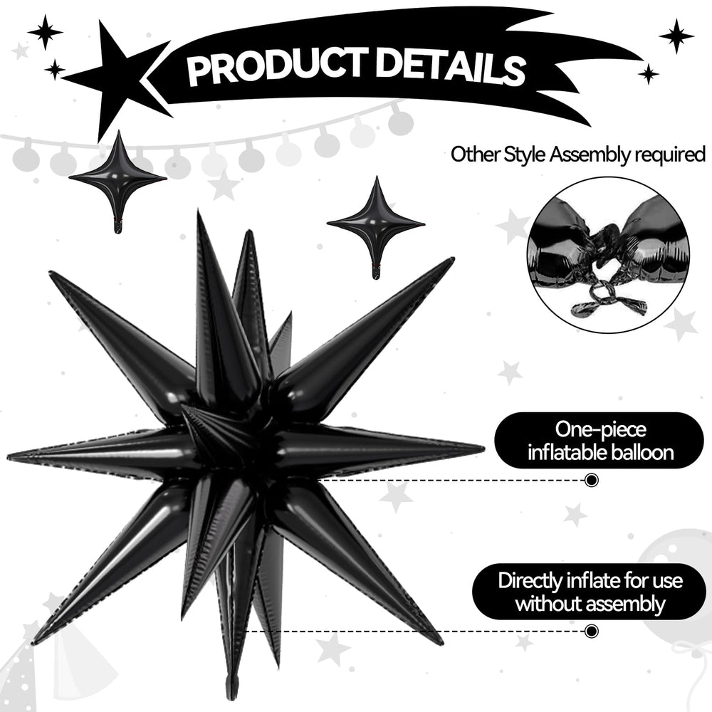 FunHot four-point star balloons black 10-inch provide versatile table decor.