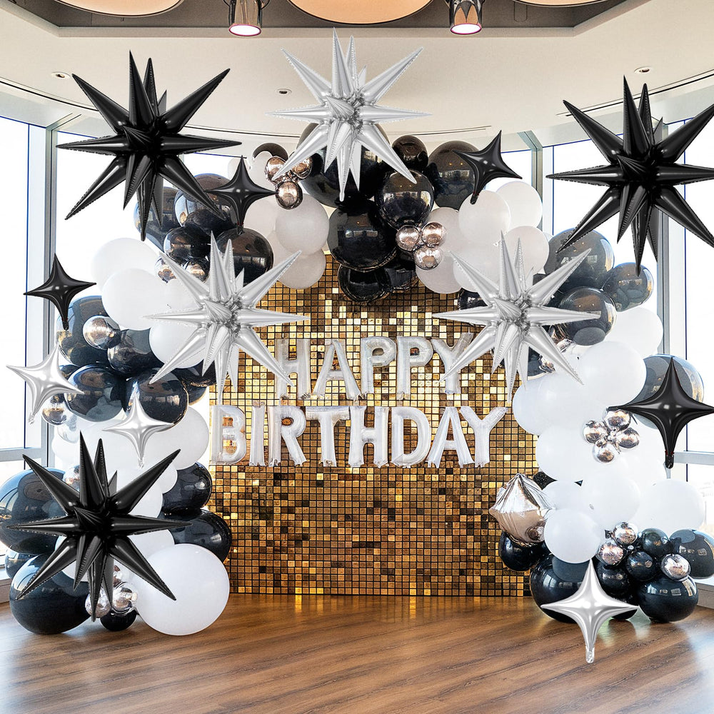 FunHot four-point star balloons silver 10-inch brighten walls and ceiling.