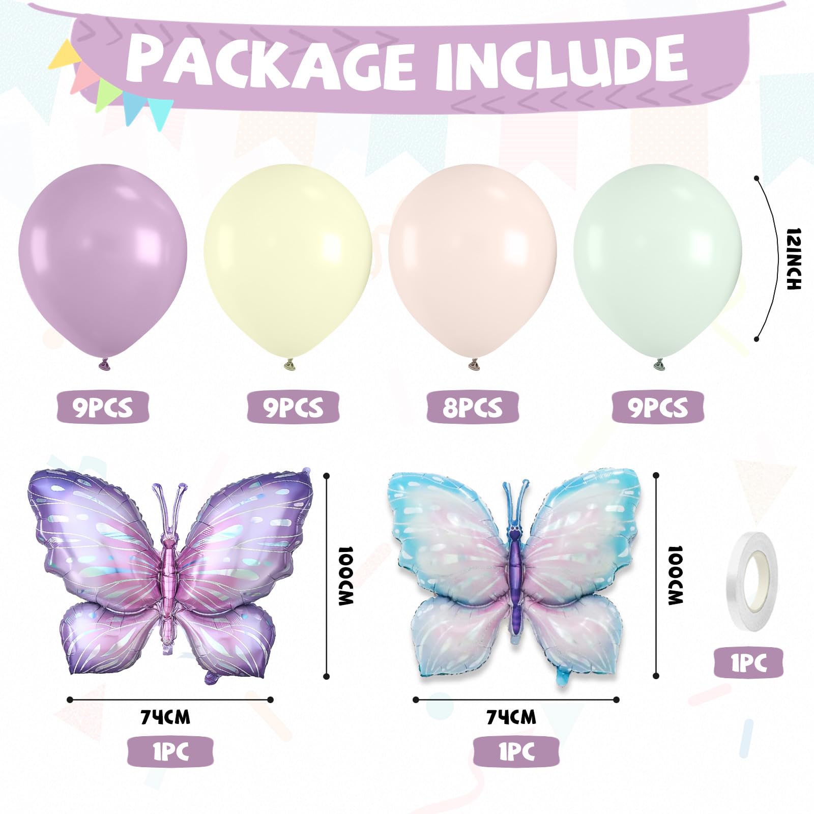 FunHot giant butterfly foil balloons in purple and blue for dramatic ceiling decor