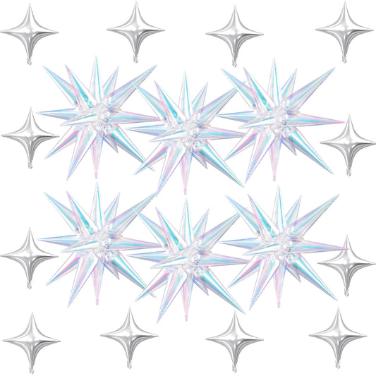 FunHot iridescent 22-inch explosion star balloons shimmer brilliantly