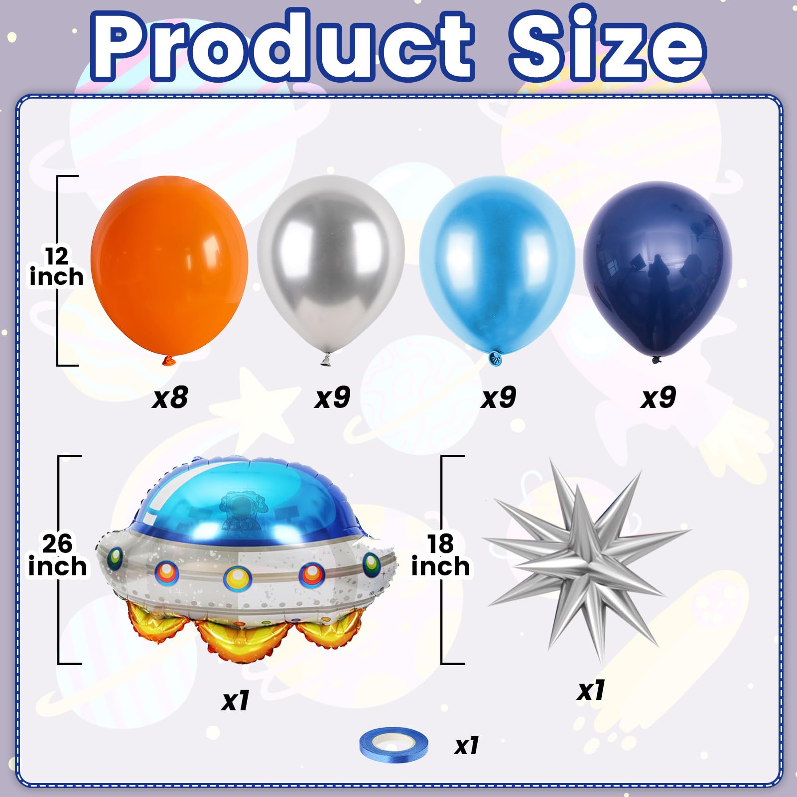 FunHot metallic silver 12 inch space balloon enhances shiny accents for cosmic scenes.