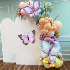 FunHot pastel balloon arch idea with butterfly motifs for photo-worthy setup
