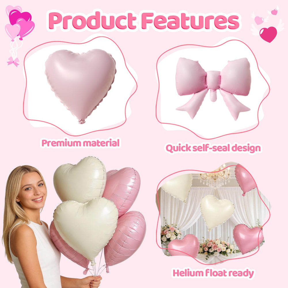 FunHot pink bow balloons, 21-inch, bring playful charm to photos.