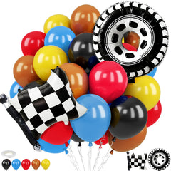 FunHot race car balloons with checkered flag for a dynamic party backdrop