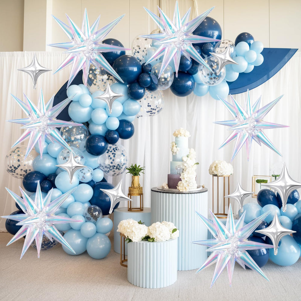 FunHot silver four-point star balloons create chic wall or arch accents