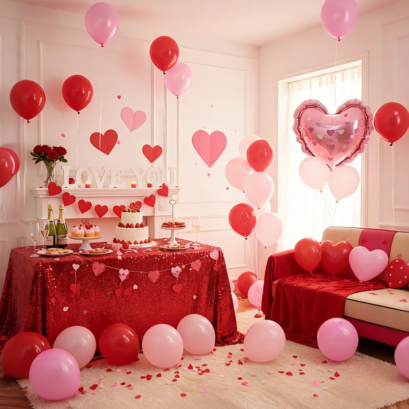 FunHot wedding decor idea with pink and red balloons for a romantic backdrop