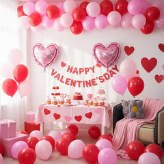 FunHot valentines day balloons display showcases vibrant pinks and reds