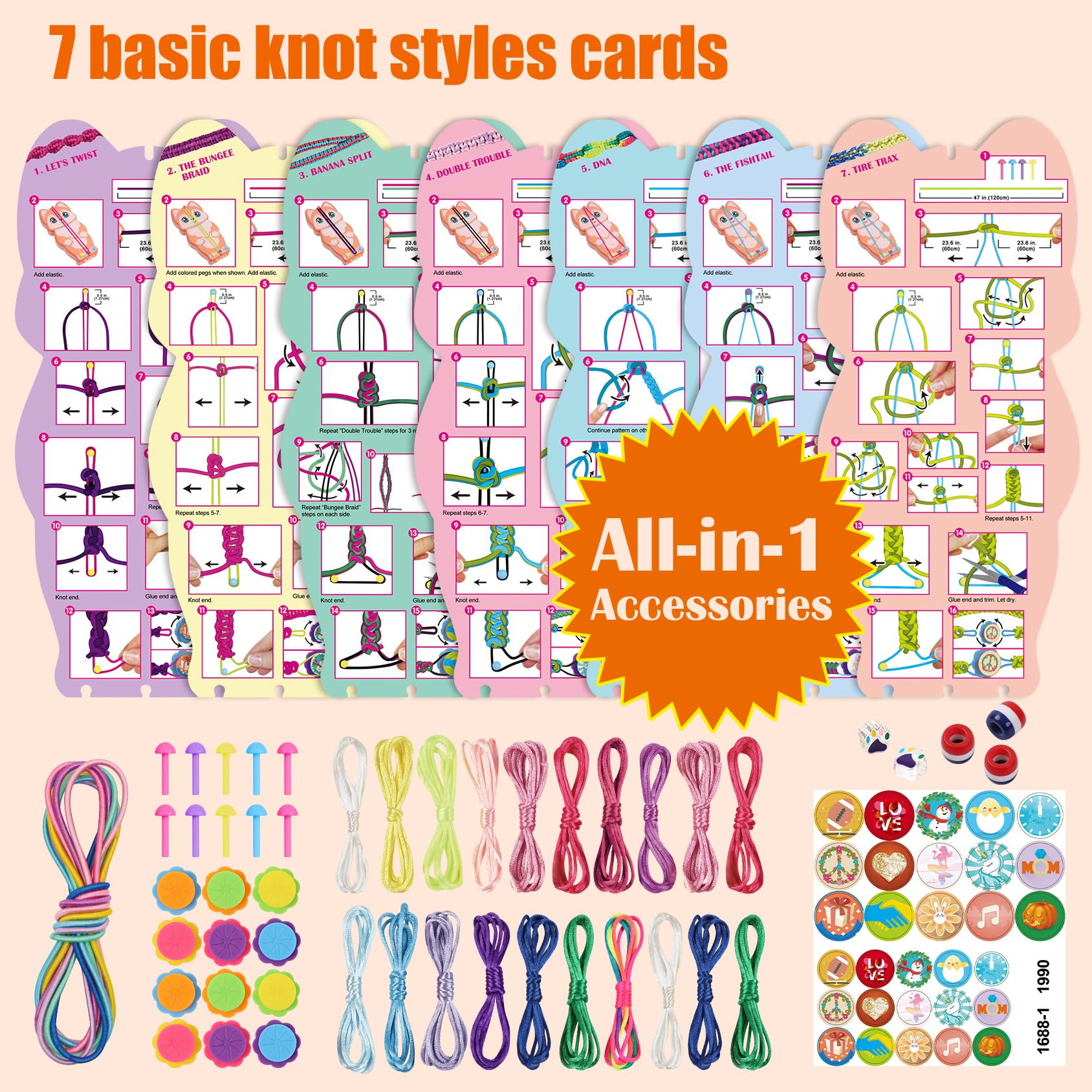 FUNiOi bracelet kit with seven knot styles helps kids learn basic techniques.