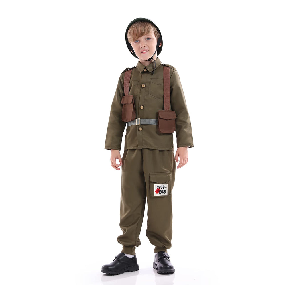 Funivals army soldier costume integrated belt provides a clean, ready-to-wear silhouette