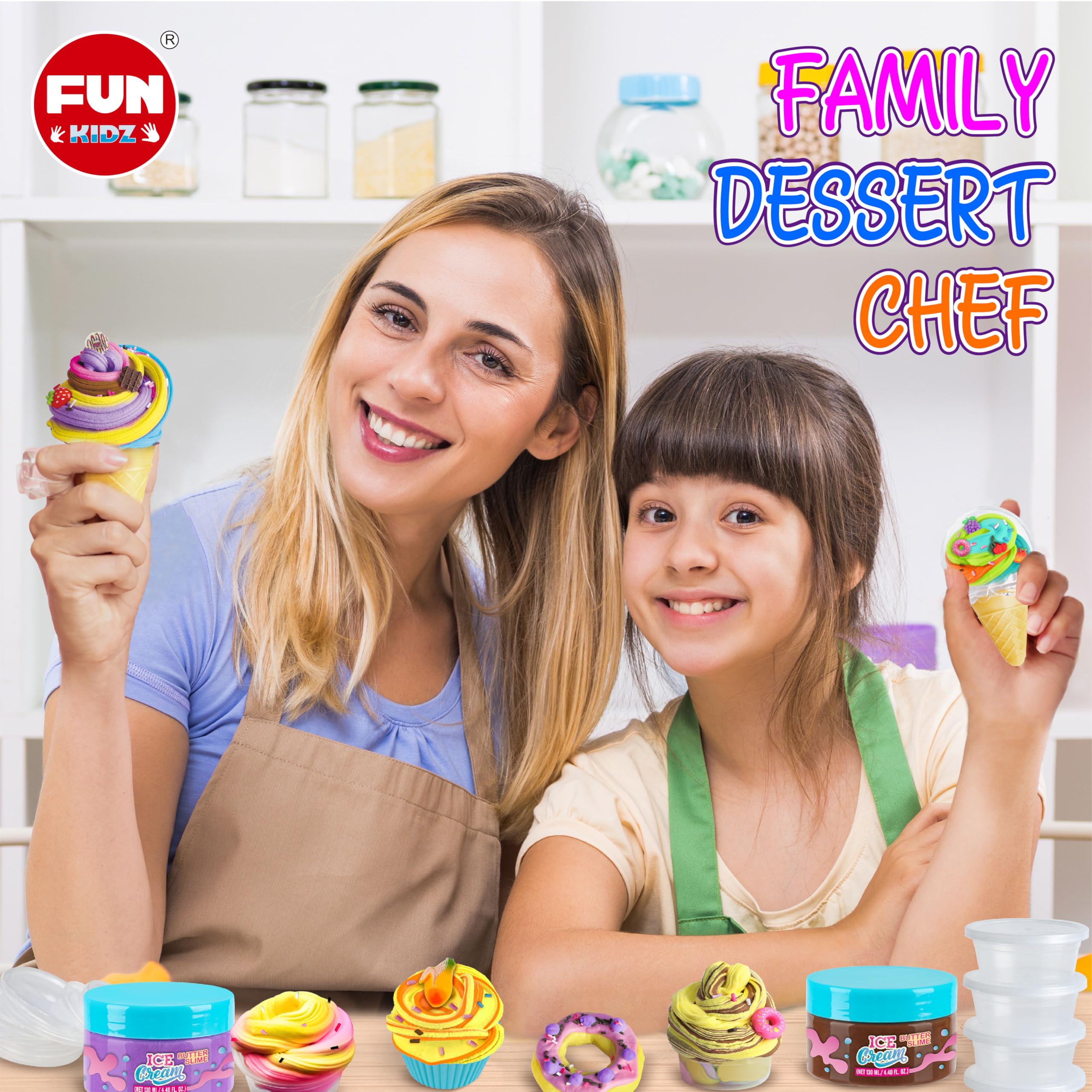 FUN KIDZ airtight storage cans—keep slime fresh for longer play sessions.