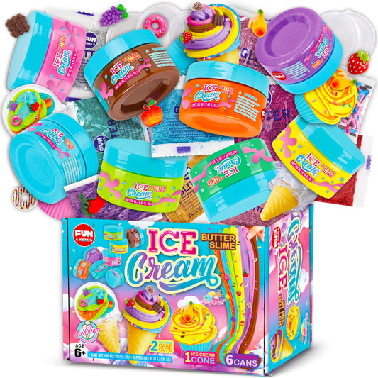 FUN KIDZ butter slime ice cream pack—vibrant swirls for creative play and sharing.