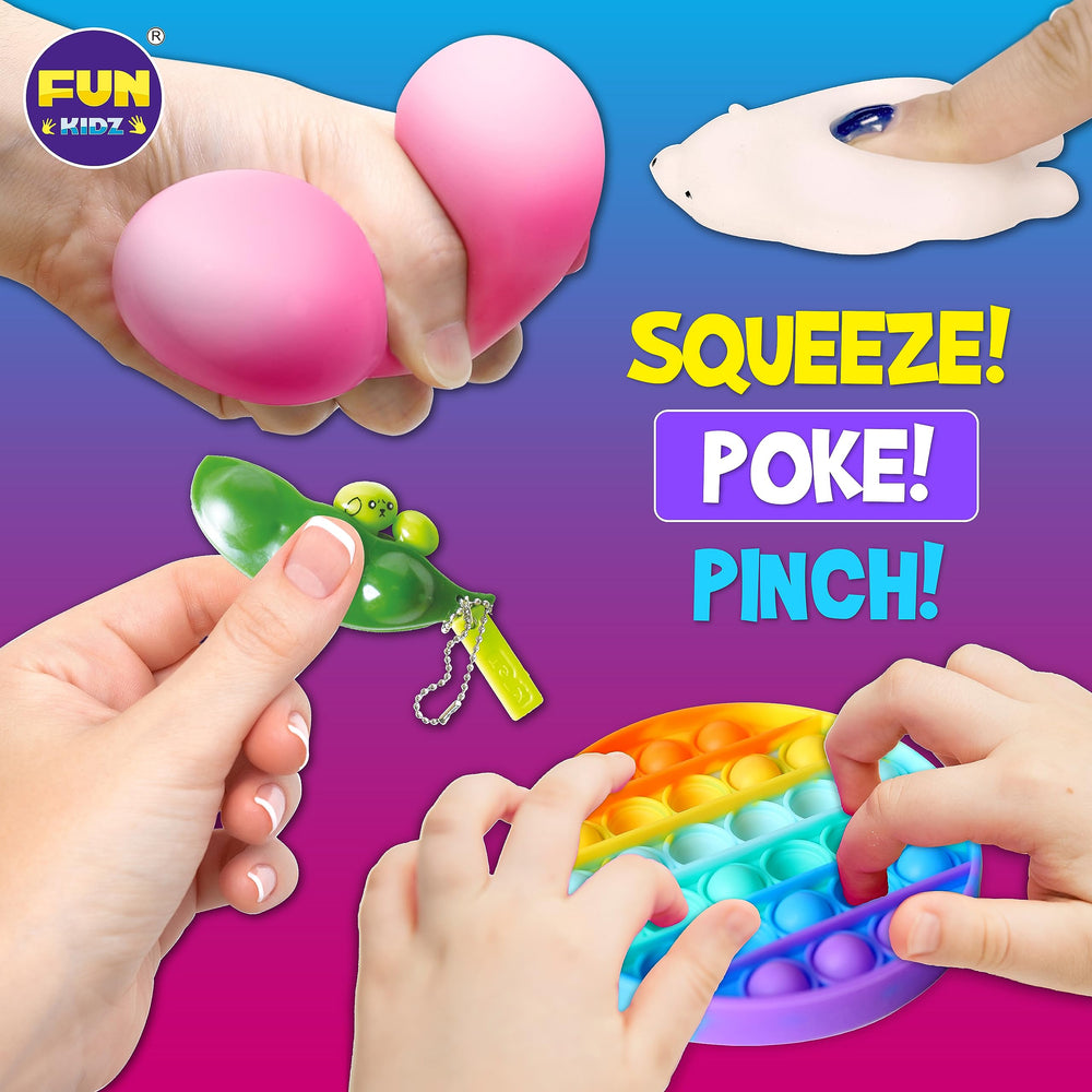 FUN KIDZ bright colors fidget toys are neatly stored inside the portable treasure box.