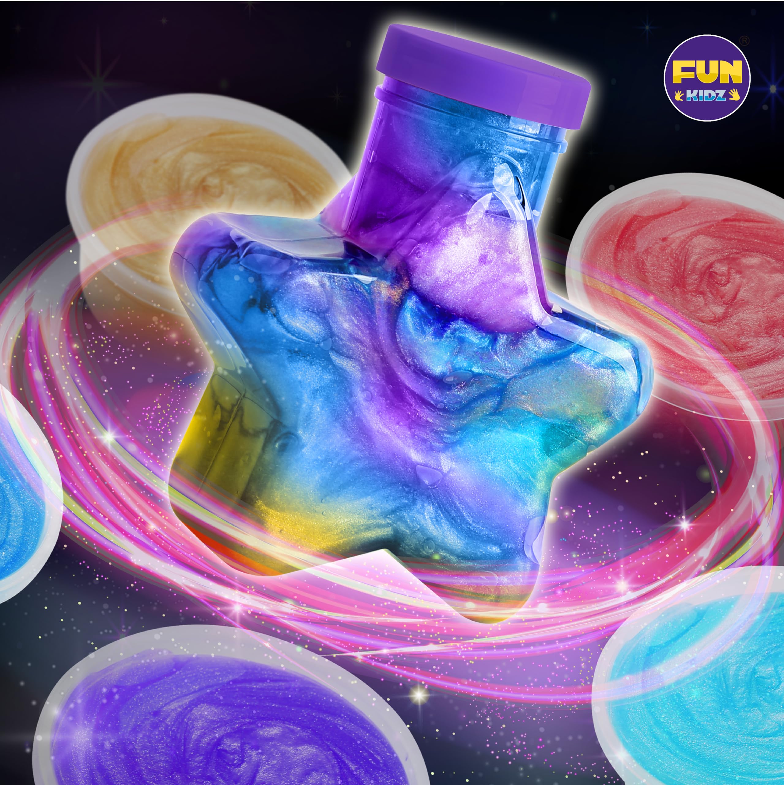 FUN KIDZ galaxy slime ingredients laid out for easy prep