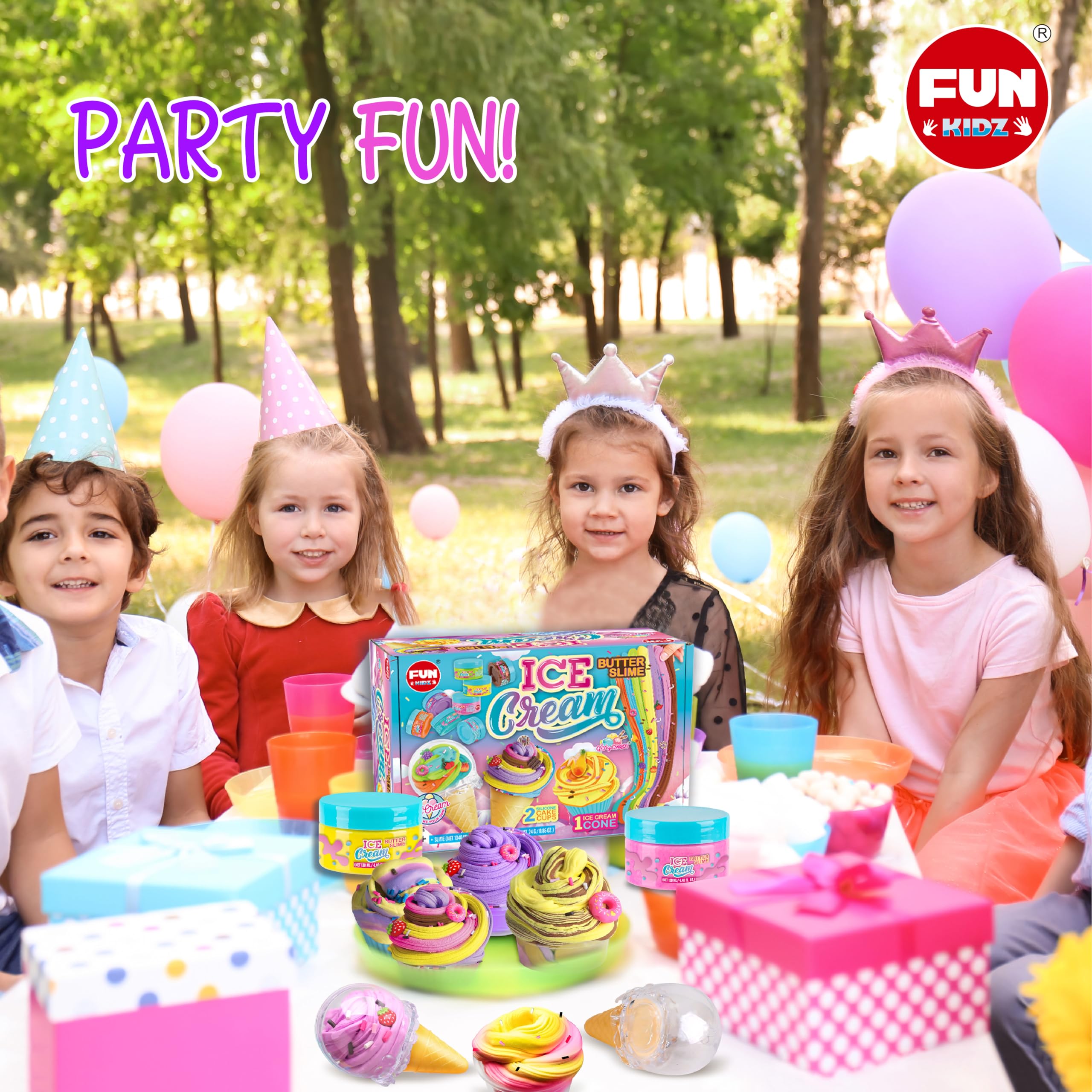 FUN KIDZ gift-ready slime set—perfect for birthdays or party favors.