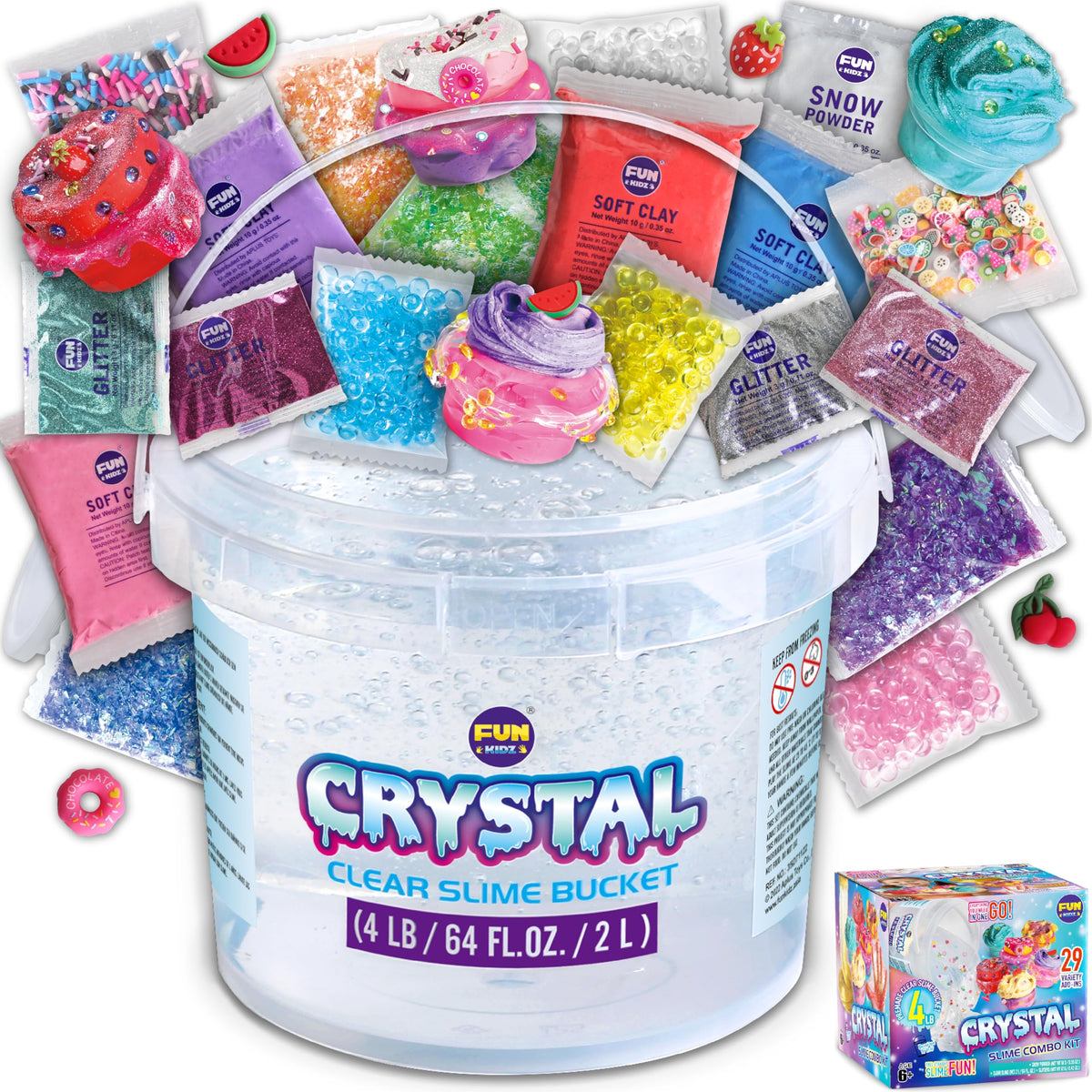 FUNKIDZ glassy clear slime bucket, perfect for travel and hands-on play.