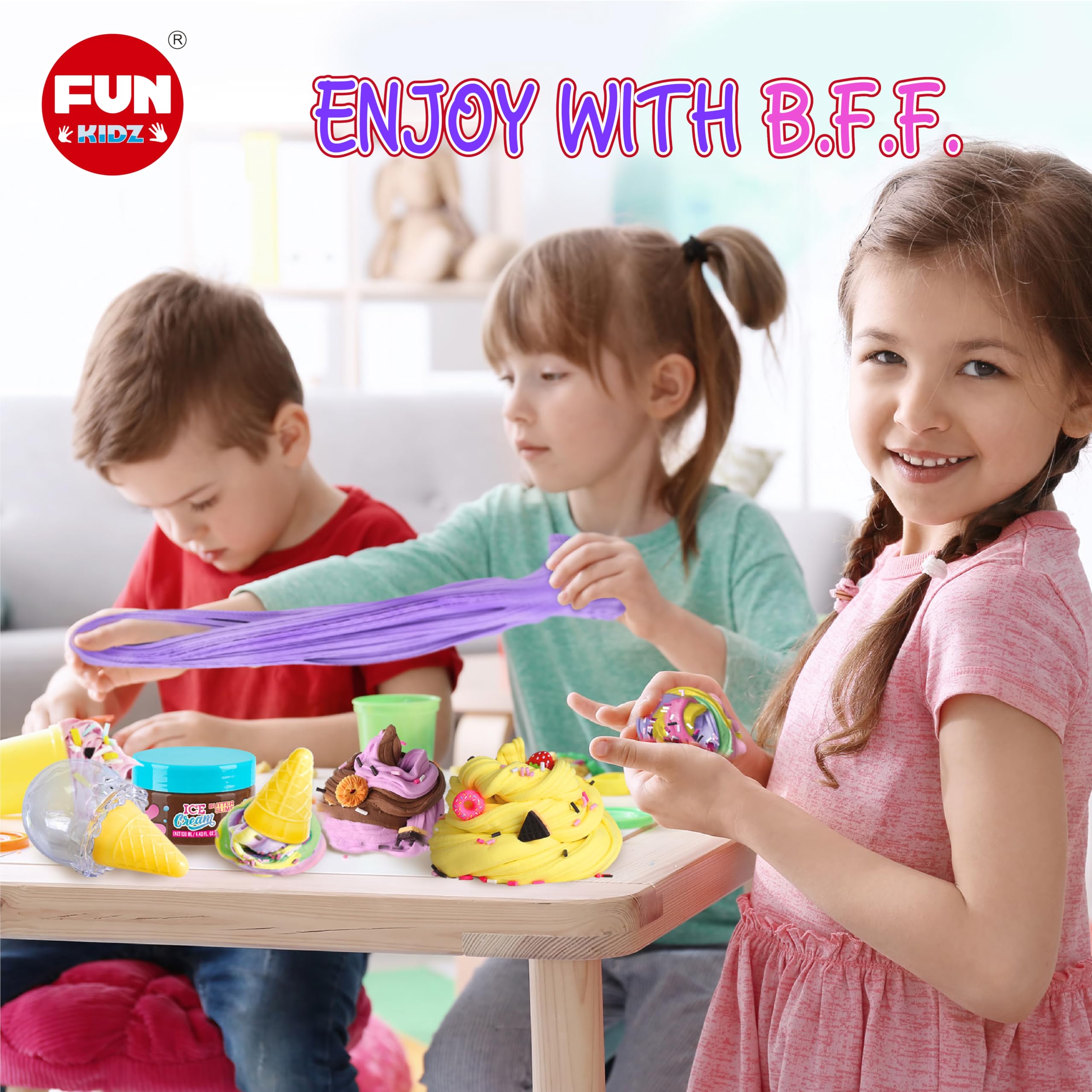 FUN KIDZ ice cream cone container—adorable display for dessert-themed slime play.