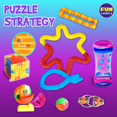 FUN KIDZ storage box keeps toys organized for travel.