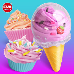 FUN KIDZ premade slime bottles—smooth textures ideal for easy squeezing and imaginative dessert crafts.