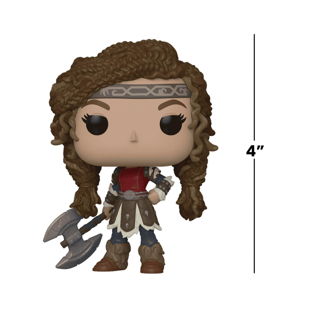 Funko Astrid Pop figure near Berk backdrop for collection highlight.