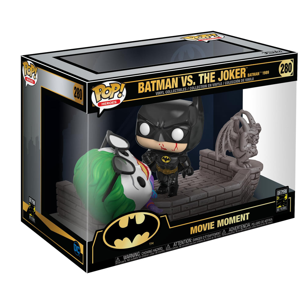 Funko Batman 80th batman-joker-1989-pop-moment enhances shelf display for DC fans.