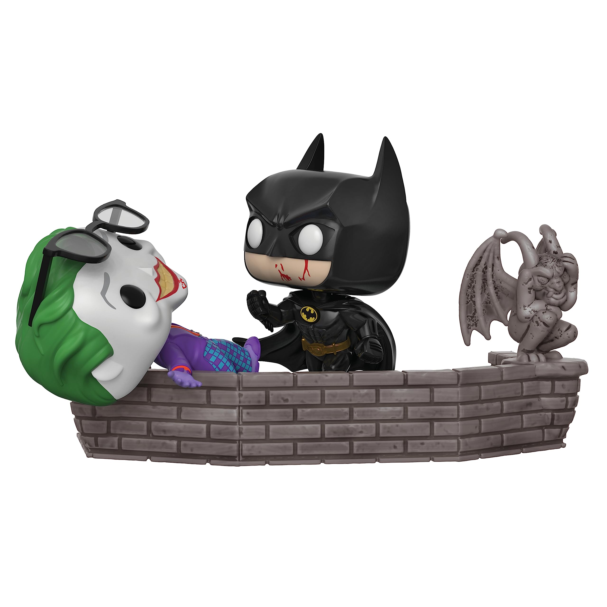Funko Batman 80th batman-joker-1989-pop-moment captures the dynamic battle pose for display.