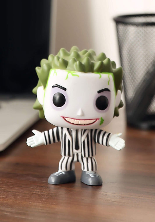 Funko Beetlejuice Pop Movies figure showing rotating head for dynamic display.