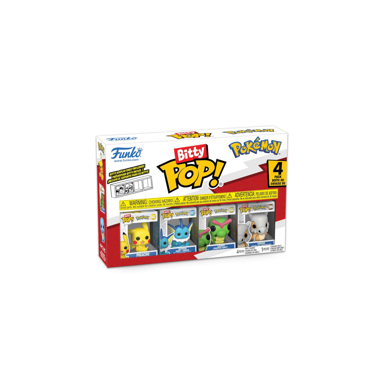 Funko Bitty Pikachu figure in a clear display case for shelf-ready display.