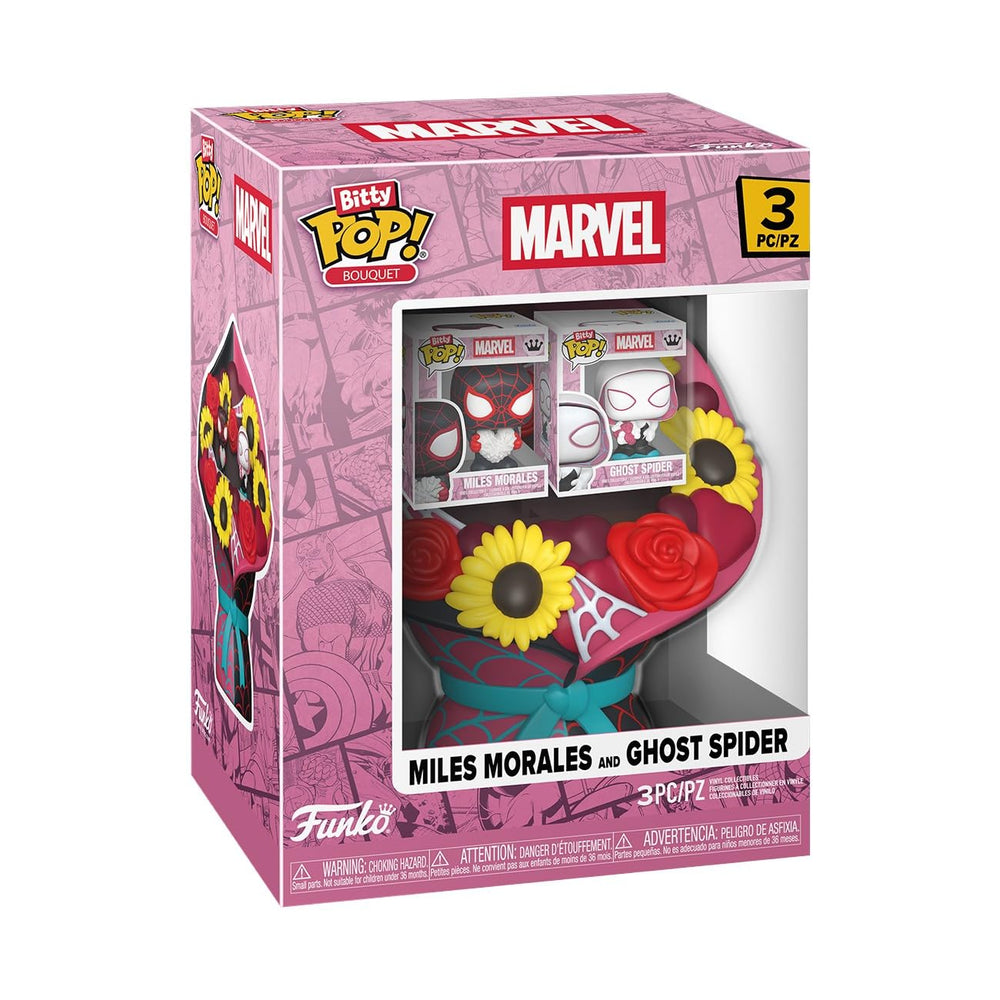 Funko Bitty POP! Miles Morales and Ghost Spider bouquet pair for display and gifting.