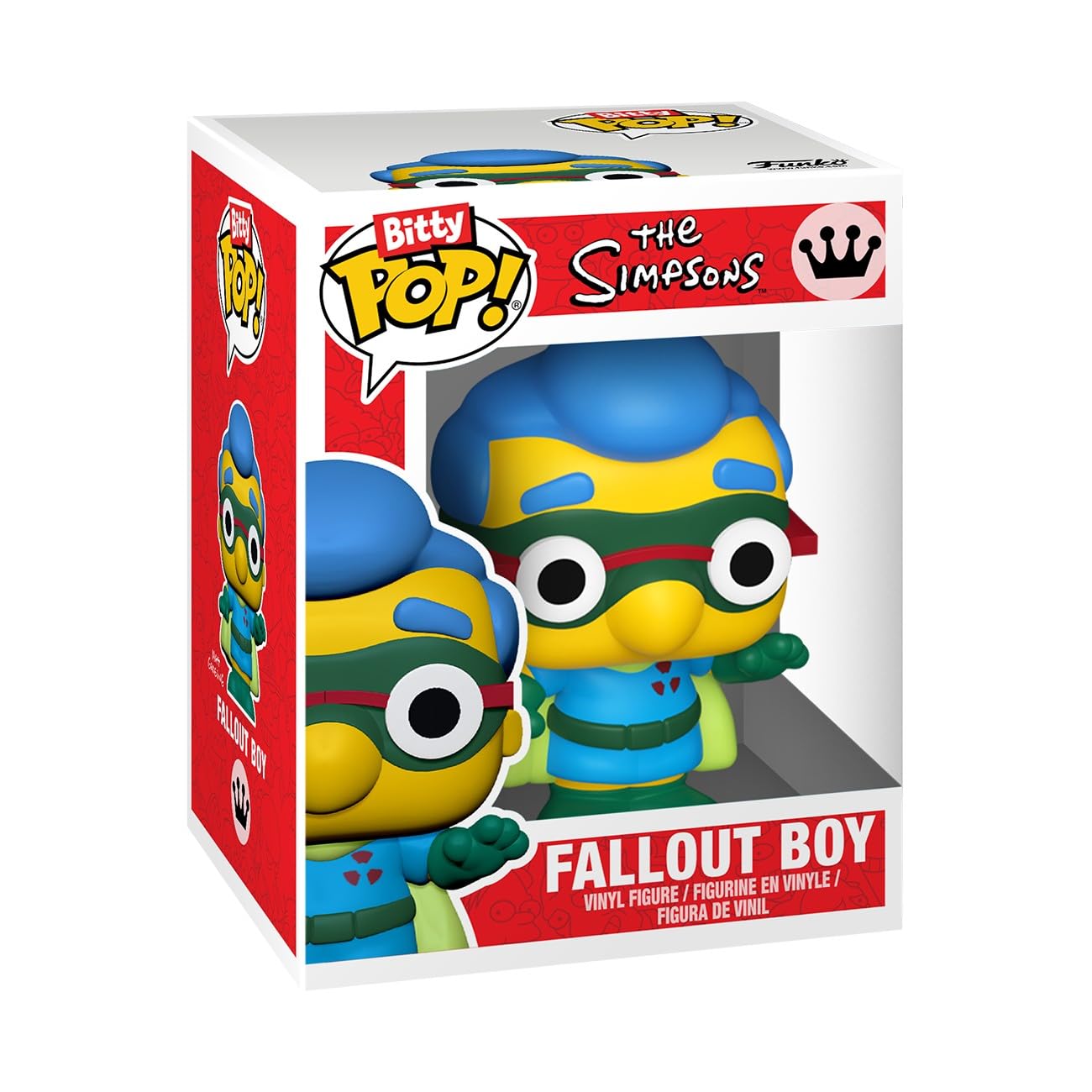 Funko Bitty Simpsons 0.9-inch tall figures on compact shelves.