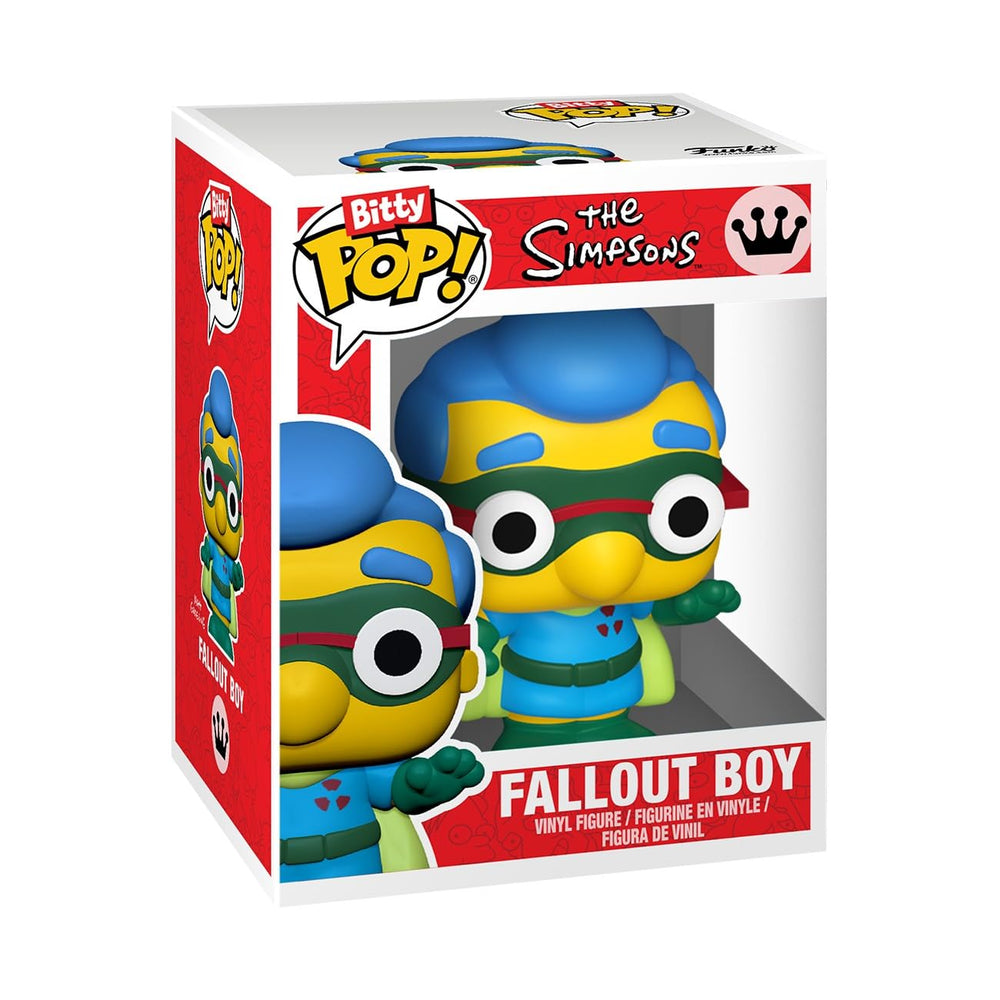 Funko Bitty Simpsons 0.9-inch tall figures on compact shelves.