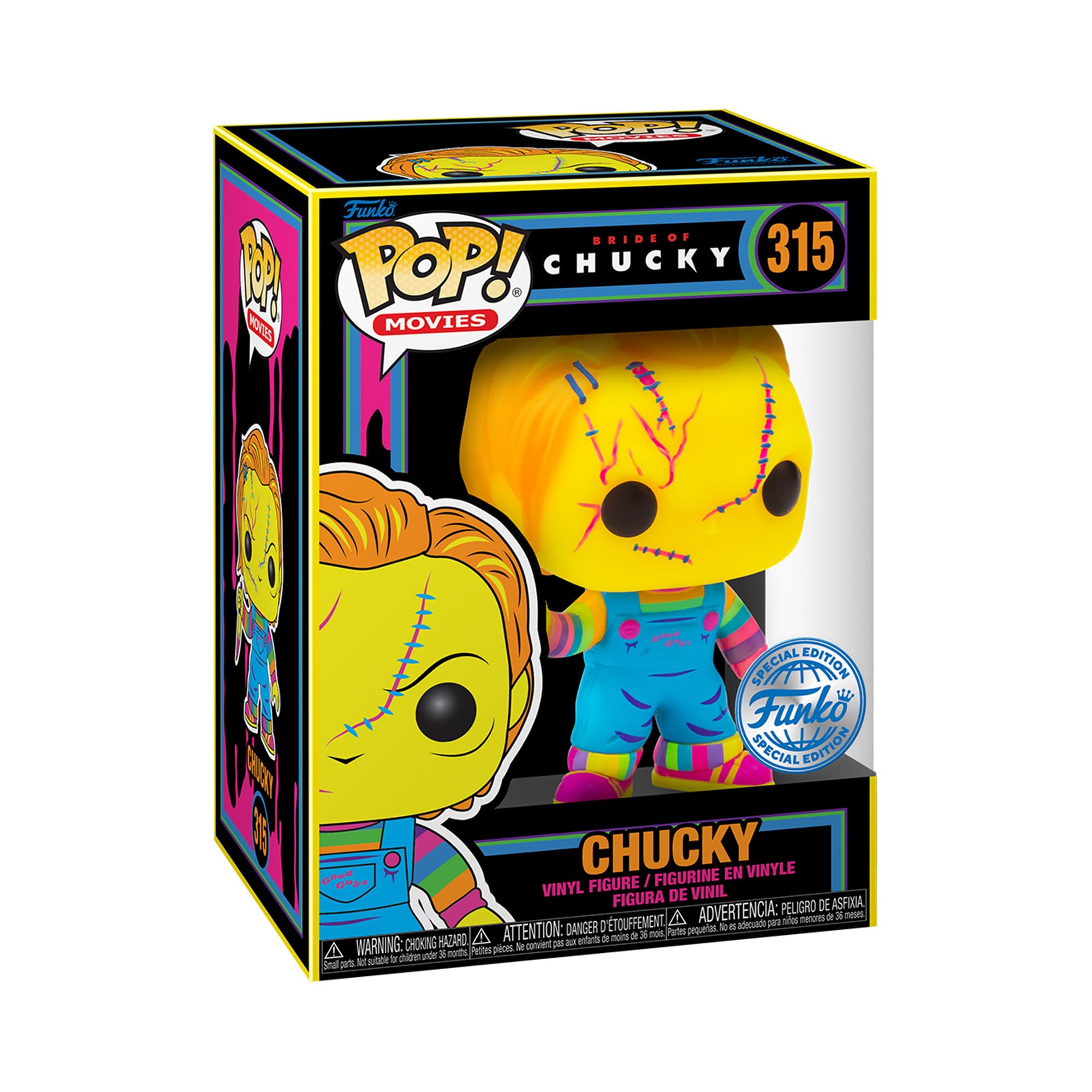 Funko Bride of Chucky Black Light figure glows under UV light for dramatic display