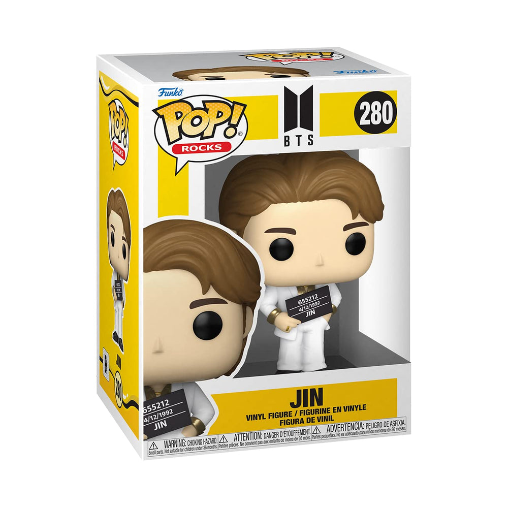 Funko BTS Jin display figure ideal for desks and shelves.