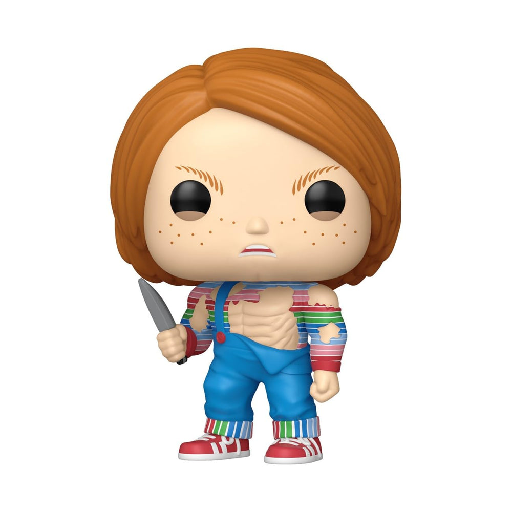 Funko Buff Chucky figure side view for dynamic display scenes.