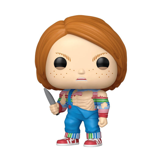 Funko Buff Chucky figure side view for dynamic display scenes.