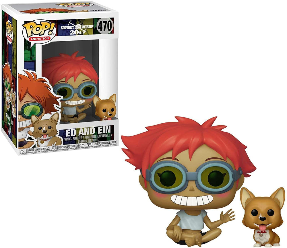Funko Pop! Edward & Ein figure on display, ideal for Cowboy Bebop collectors.