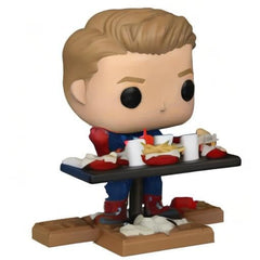 Funko Deluxe Captain America vinyl bobblehead, compact display base for shelf or desk.