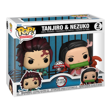 Funko Demon Slayer Tanjiro & Nezuko 2-pack figure on display shelf, ideal for collectors.