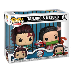 Funko Demon Slayer Tanjiro & Nezuko 2-pack figure on display shelf, ideal for collectors.