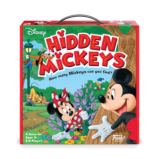 Funko Disney Hidden Mickeys Game cover art signaling family-friendly fun and Disney charm.