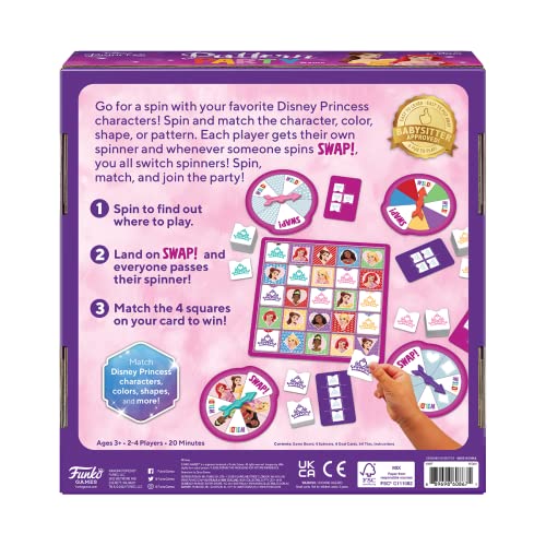 Funko Disney Princess Pattern Game players swap spinners for playful strategy.