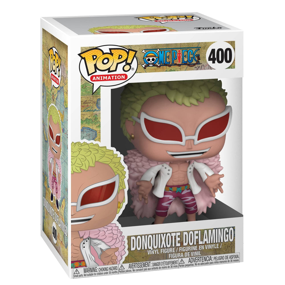 Funko Doflamingo Pop figure front view on a display shelf