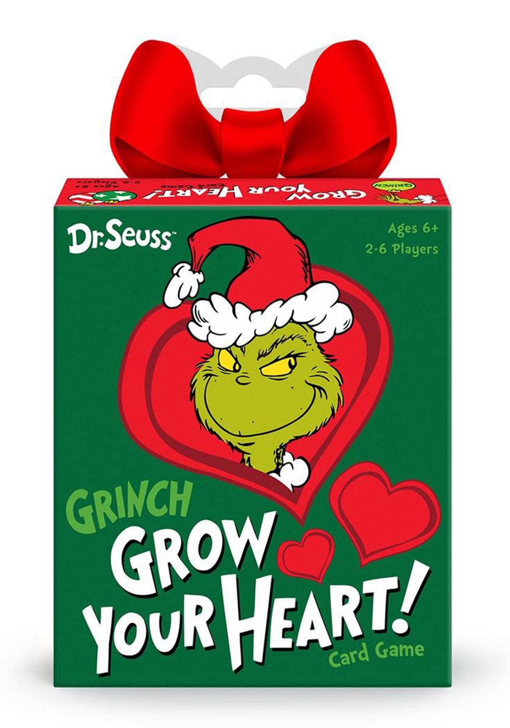 Funko Dr. Seuss Grinch Grow Your Heart game cover featuring festive artwork for family nights.
