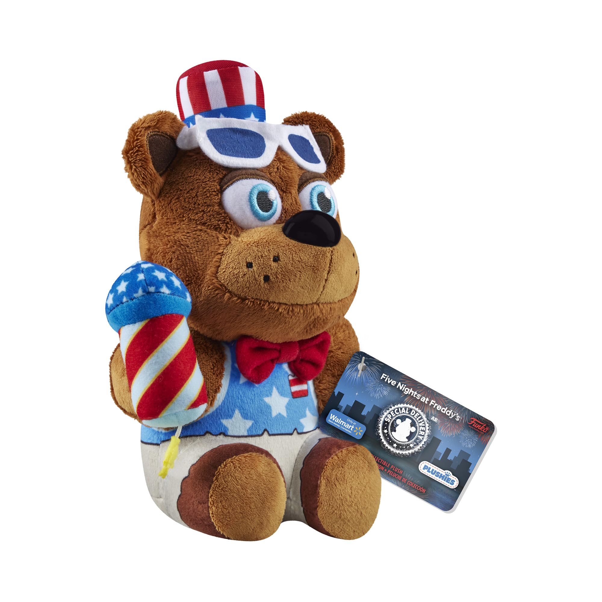 Close-up of Funko Firework Freddy plush showing vibrant colors.