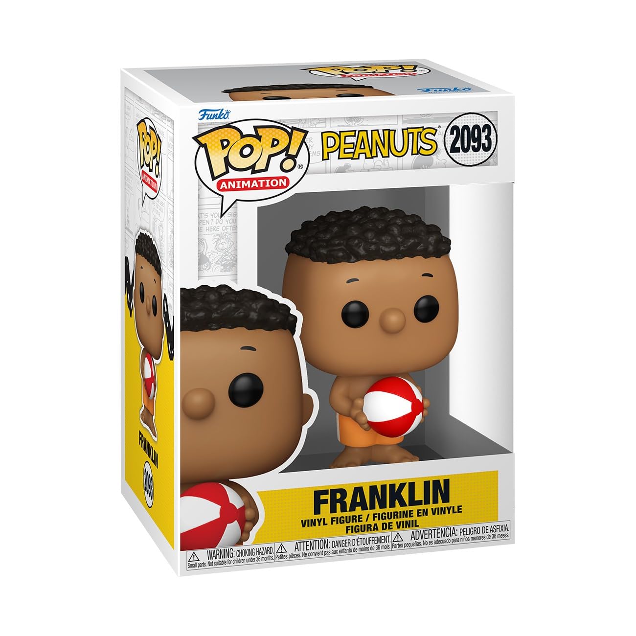 Funko Franklin Pop! at a beach display, ideal for Peanuts collectors.