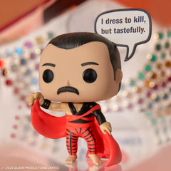 Funko Pop! Freddie Mercury Sayings speech bubble close-up highlights the signature quote.