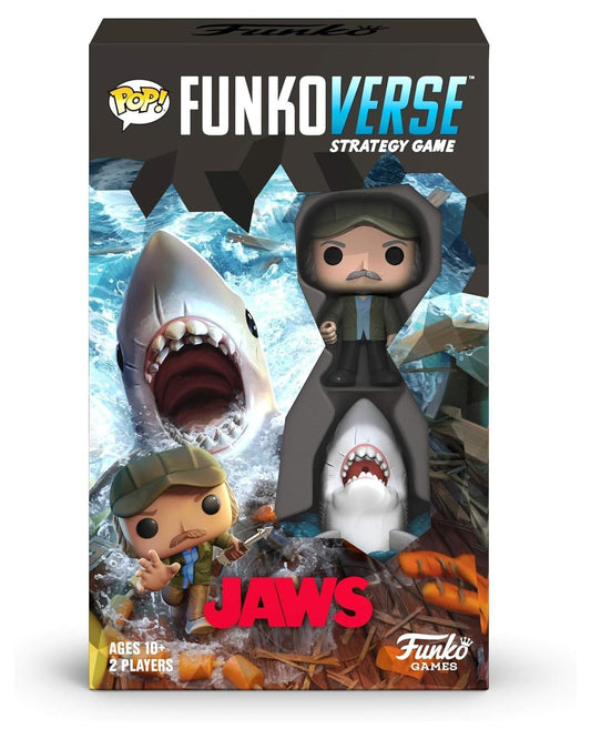 Funko Games Funkoverse Jaws 100-2 Pack box front featuring Quint and the Shark for fans.