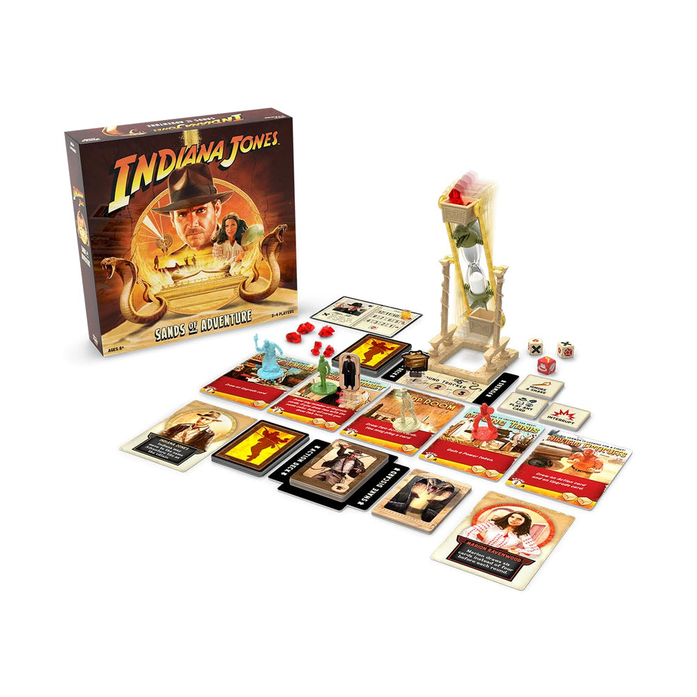 Funko Games Indiana Jones Sands of Adventure box front invites family game night.