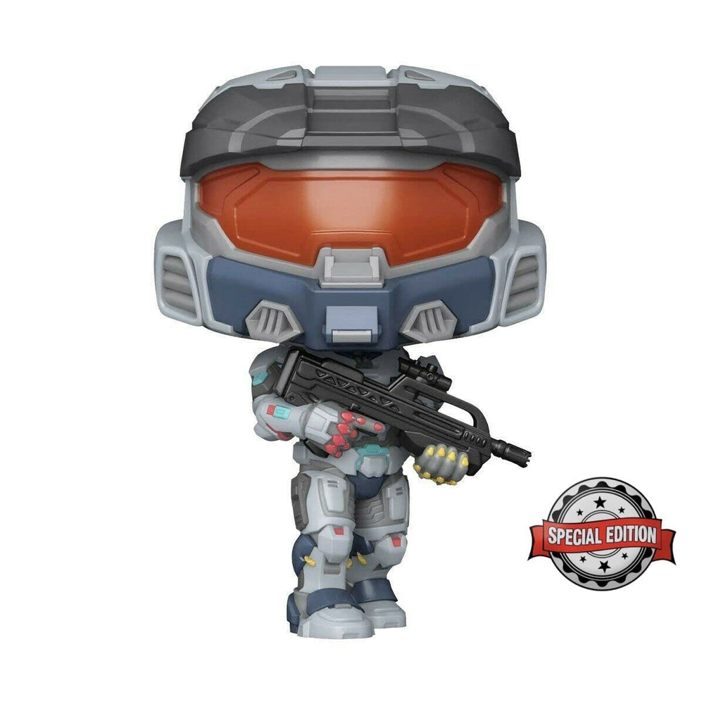 Funko Halo Infinite Mark VII with Weapon figure on desk for Halo homage