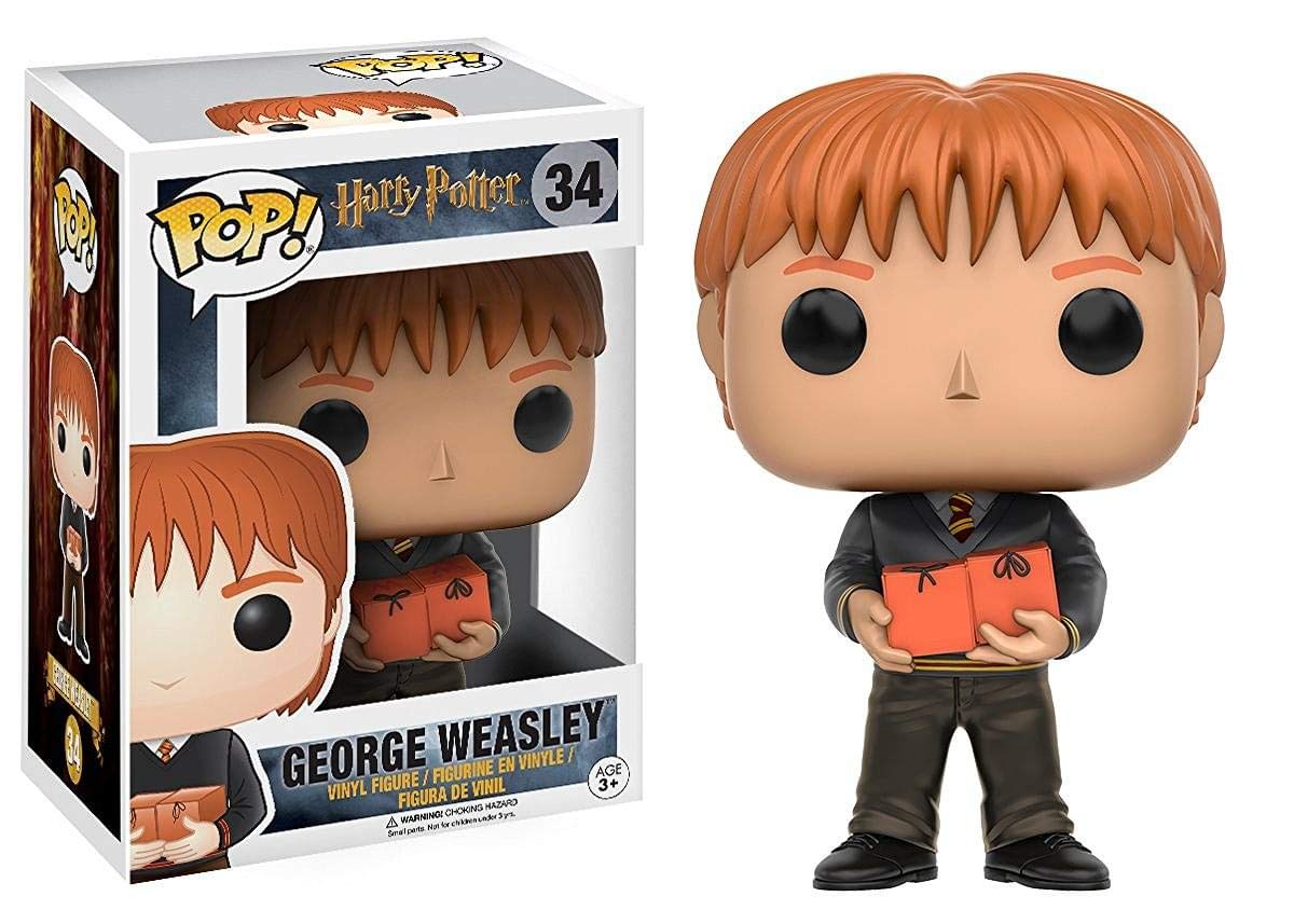 Funko Harry Potter George Weasley Pop! box front showcases a collectible shelf-ready display