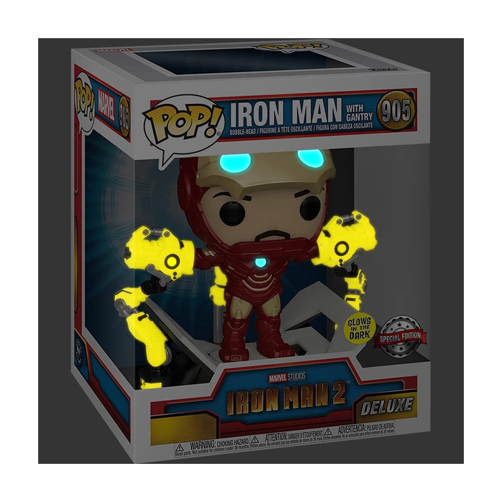 Funko Iron Man 2 MKIV lab gantry in window box protects and showcases.